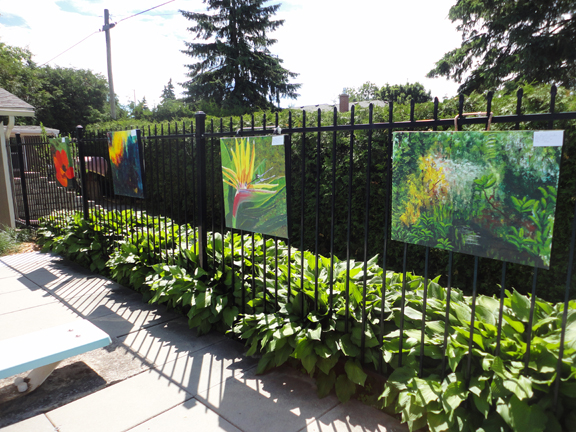 Outdoor gallery spaces in the gardens -sprung up along fence lines in this garden.