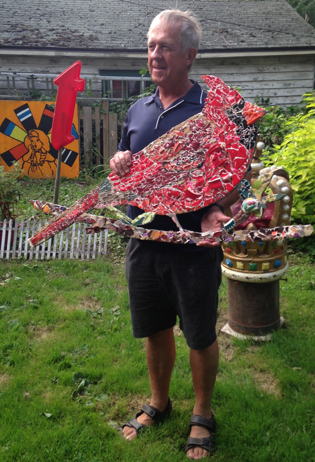 Kim in yard with Cardinal