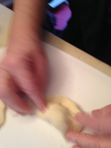 Special guest pierogi-maker KR on the assembly line