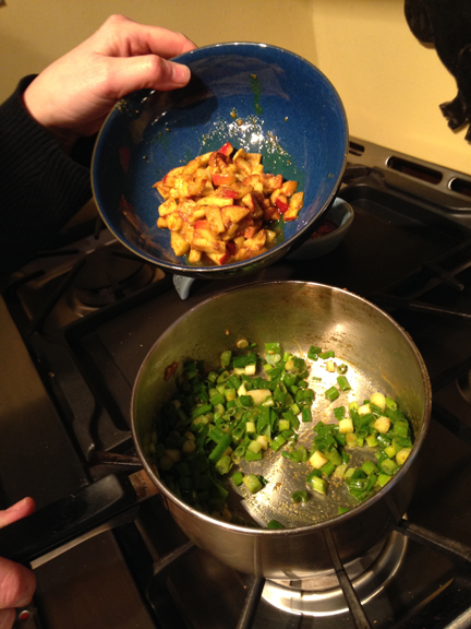 cooked apples and scallions