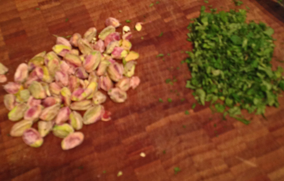 pistachios and mint ready for chopping