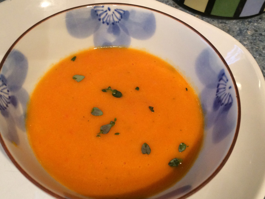 this soup is now blended up until silky and bold - ready to go!